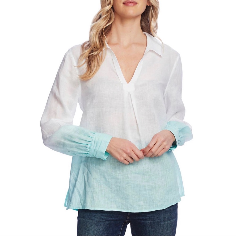 ✨ NWT Vince Camuto linen blue and white top medium